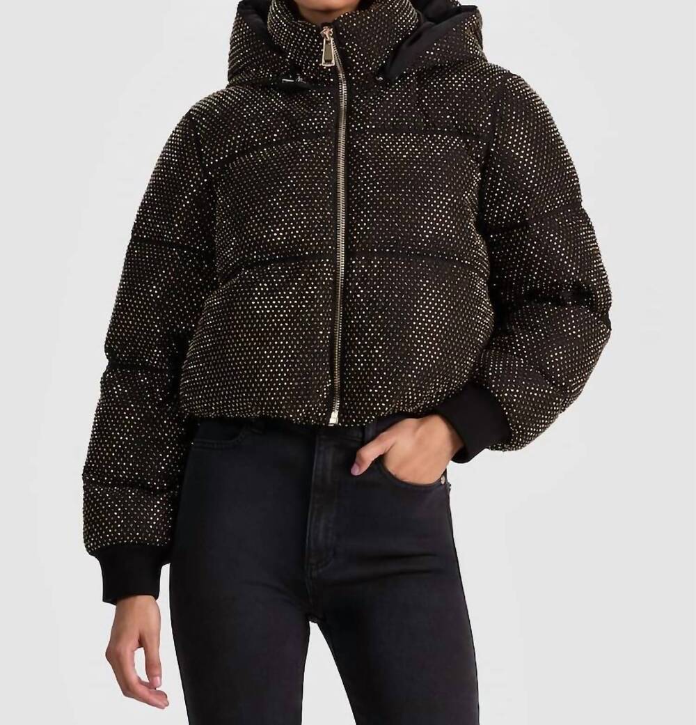 NEW ALICE + OLIVIA robena puffer jacket in black/ gold